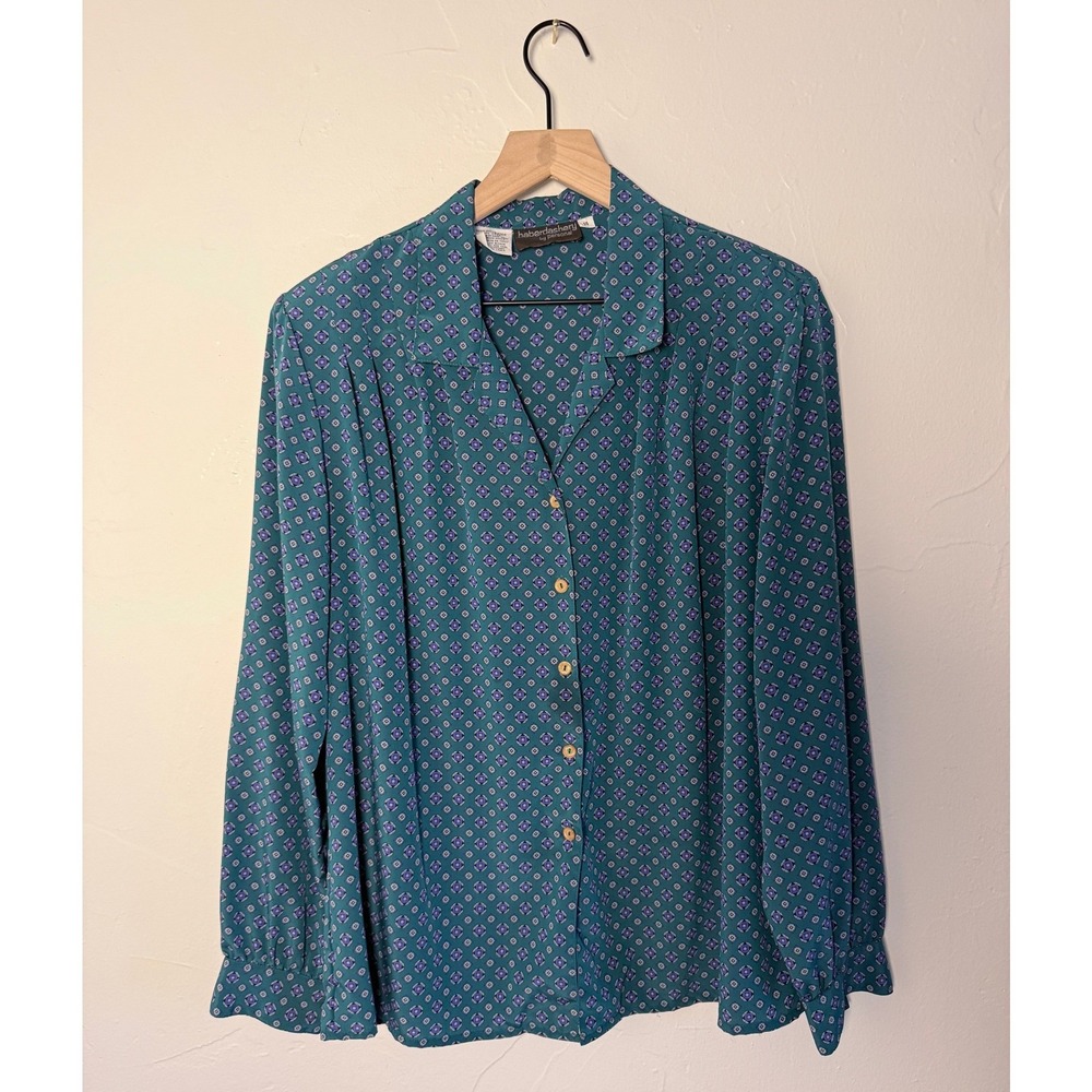 Haberdashery by Personal Vintage Geometric Print Blouse Teal Purple Sz 14